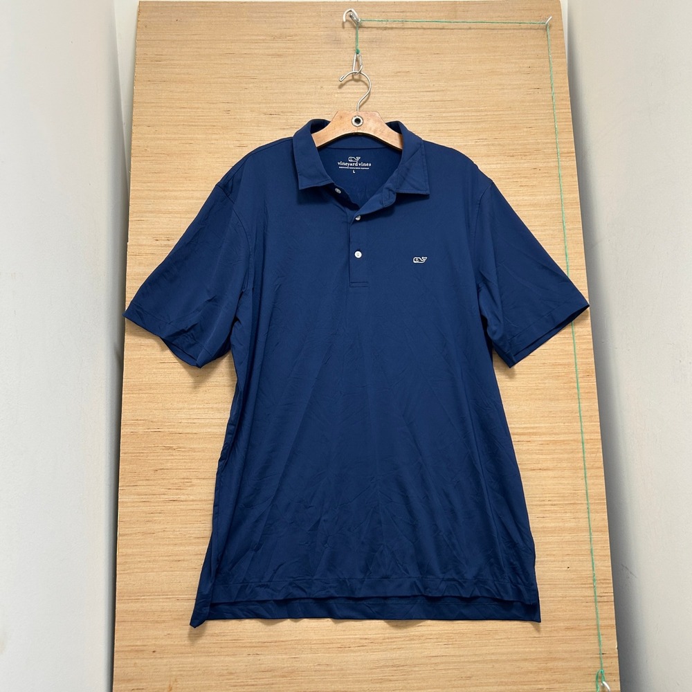 Vineyard Vines Mens Performance Polo Shirt Navy Blue Whale Logo Size L 7532